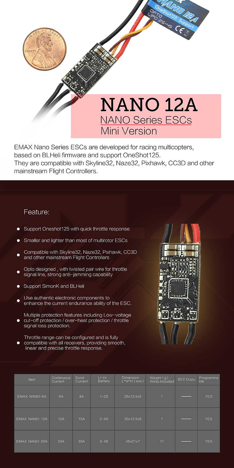★EMAX Nano Series ESC 12A V2-active braking 3S-4S source content 1