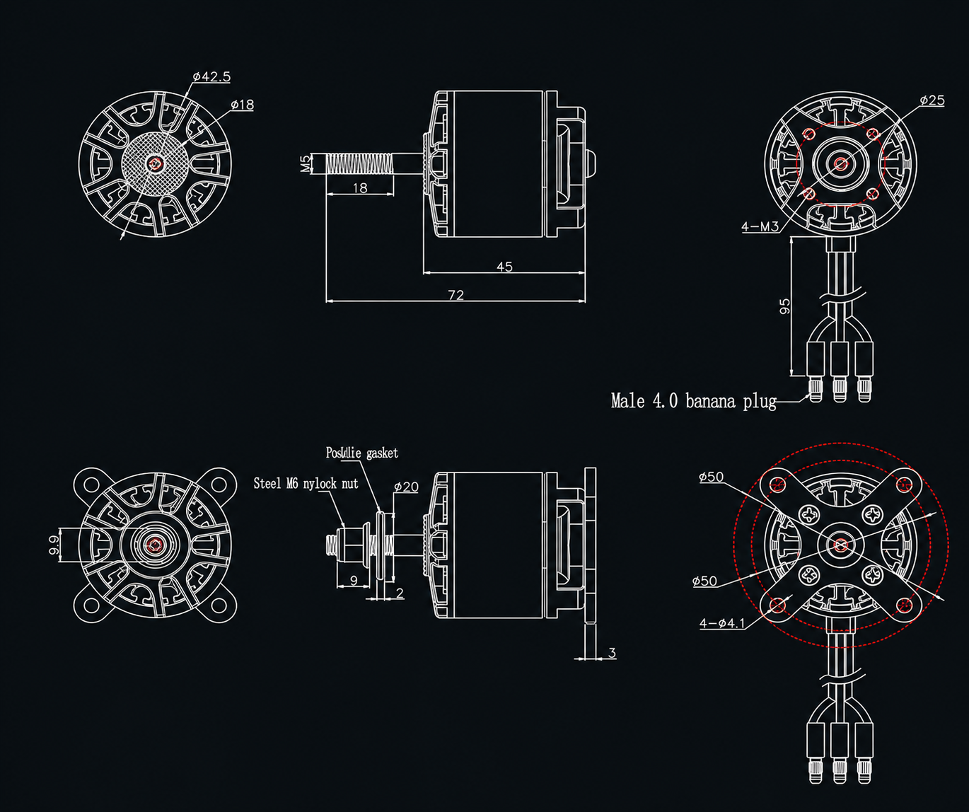 ECO II 3520 Brushless Motor engineering drawing 1
