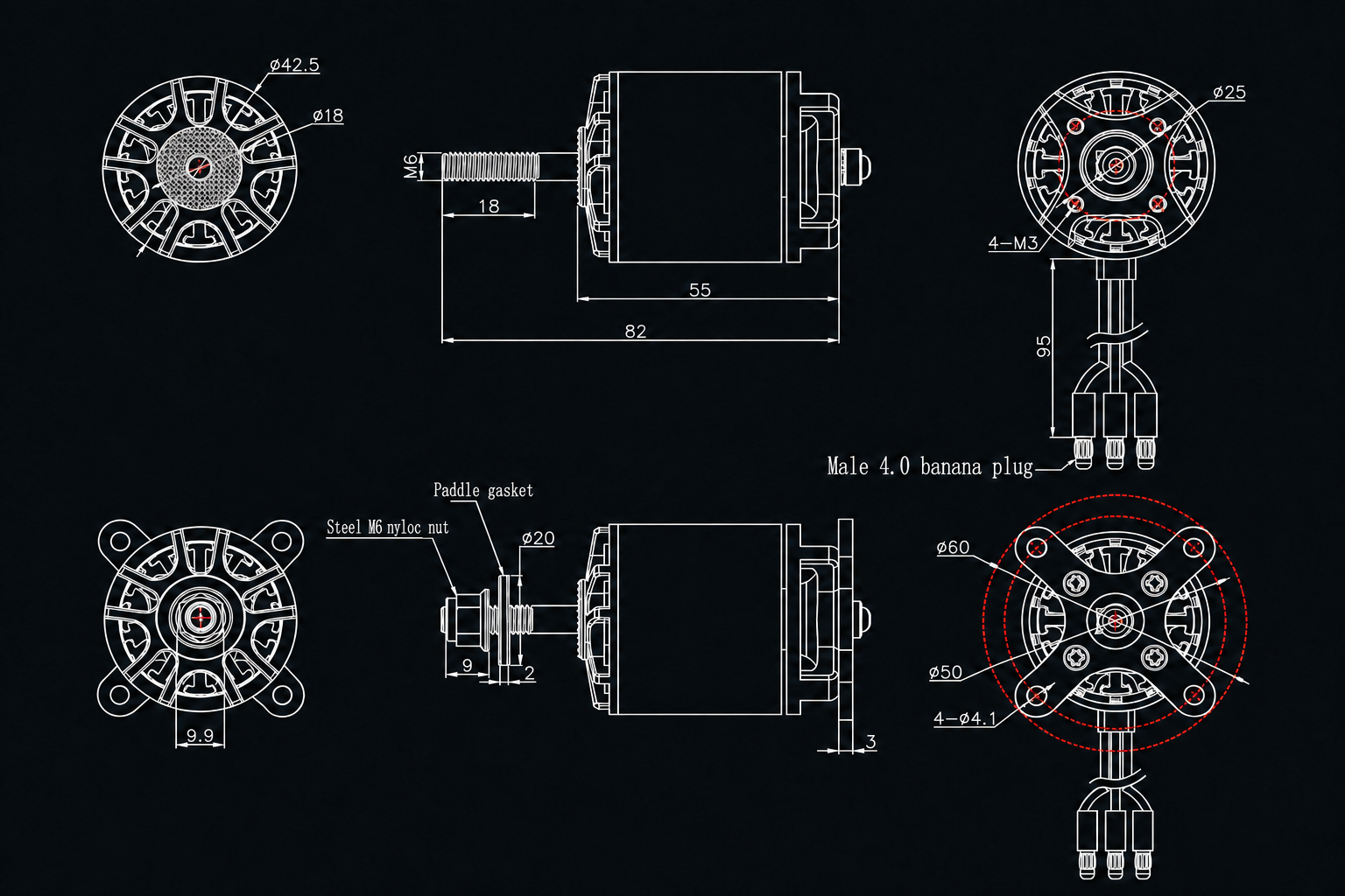 ECO II 3530 Brushless Motor engineering drawing 1